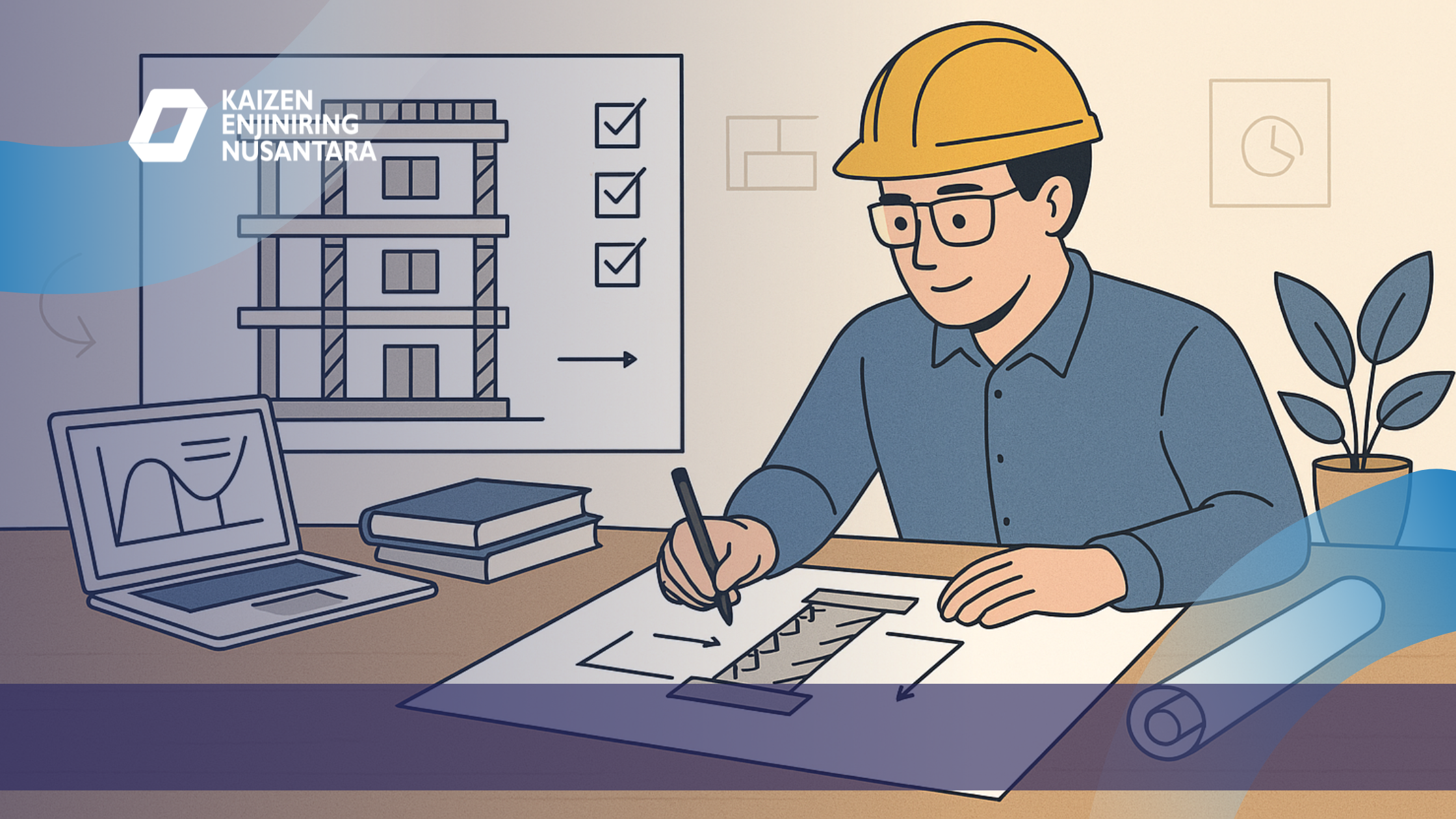 Ilustrasi konsultan teknik menggambar rencana struktur bangunan, mencerminkan Peran Konsultan dalam perencanaan teknis.