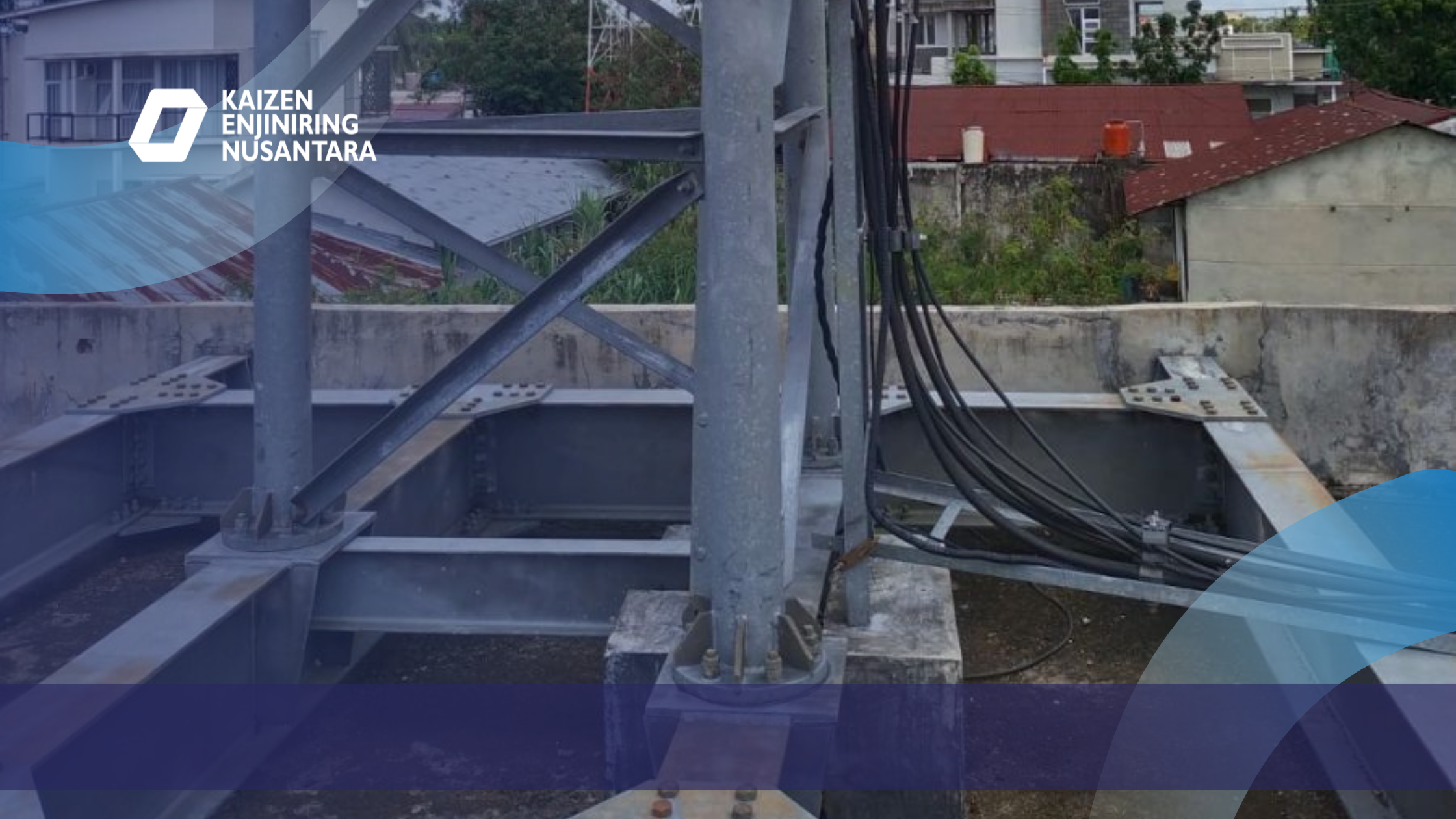 Teknik Penanaman Fondasi Tower Telekomunikasi di rooftop dengan baseframe
